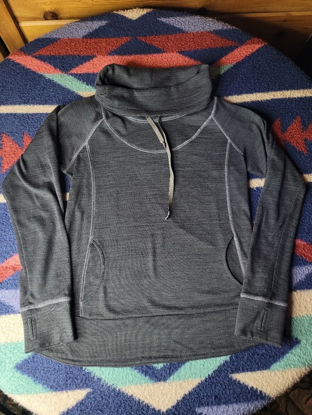 Kuhl Lea Sweatshirt Womens Medium Cowl Neck Charcoal Gray Thumbholes Drawstring